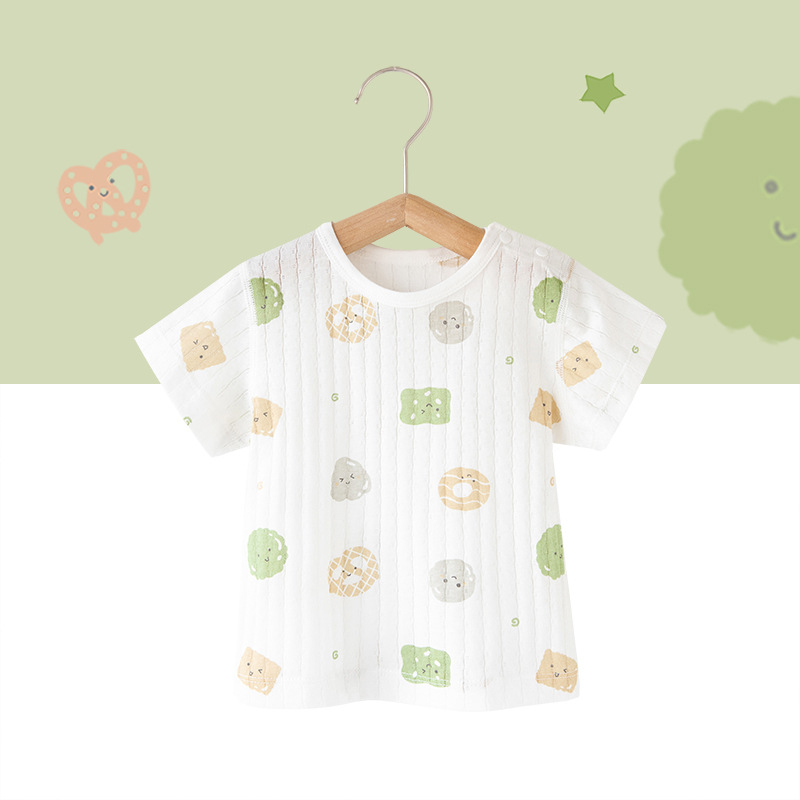 Kūdikių medvilniniai trumpomis rankovėmis marškinėliai (animacinis raštas, 100% medvilnė, apvali kaklo linija, tinkama naujagimiams 0–1 metų)