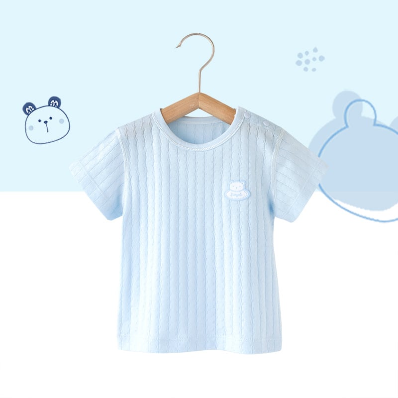 Kūdikių medvilniniai trumpomis rankovėmis marškinėliai (animacinis raštas, 100% medvilnė, apvali kaklo linija, tinkama naujagimiams 0–1 metų)