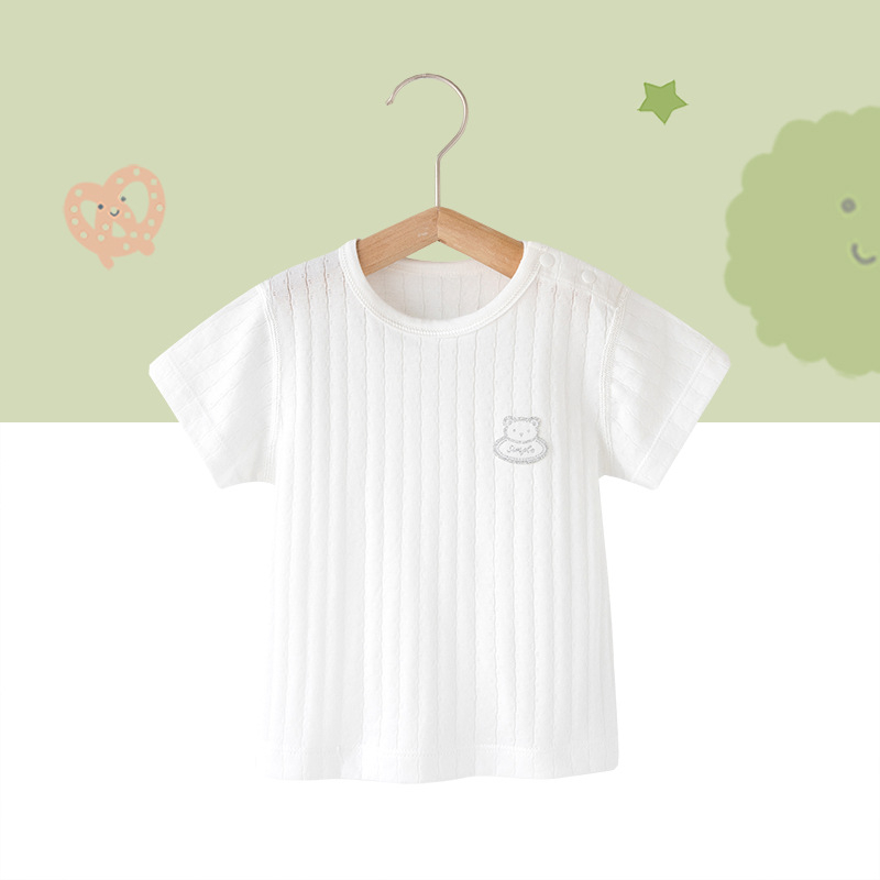 Kūdikių medvilniniai trumpomis rankovėmis marškinėliai (animacinis raštas, 100% medvilnė, apvali kaklo linija, tinkama naujagimiams 0–1 metų)
