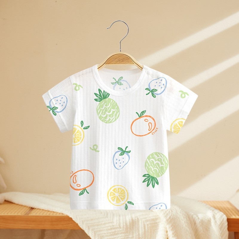 Kūdikių medvilniniai trumpomis rankovėmis marškinėliai (animacinis raštas, 100% medvilnė, apvali kaklo linija, tinkama naujagimiams 0–1 metų)