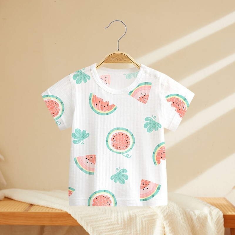 Kūdikių medvilniniai trumpomis rankovėmis marškinėliai (animacinis raštas, 100% medvilnė, apvali kaklo linija, tinkama naujagimiams 0–1 metų)