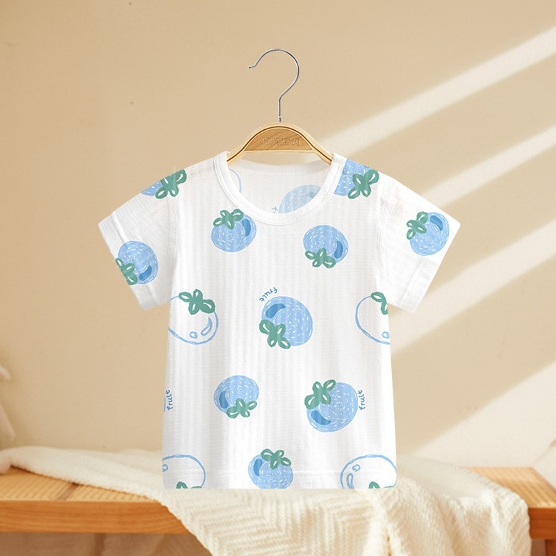 Kūdikių medvilniniai trumpomis rankovėmis marškinėliai (animacinis raštas, 100% medvilnė, apvali kaklo linija, tinkama naujagimiams 0–1 metų)