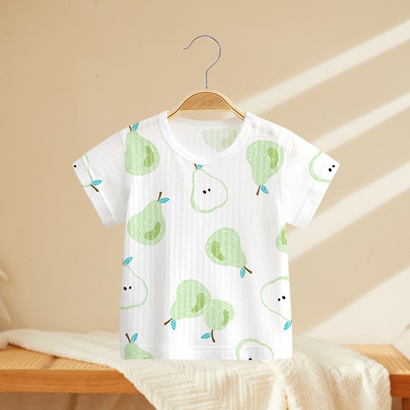 Kūdikių medvilniniai trumpomis rankovėmis marškinėliai (animacinis raštas, 100% medvilnė, apvali kaklo linija, tinkama naujagimiams 0–1 metų)