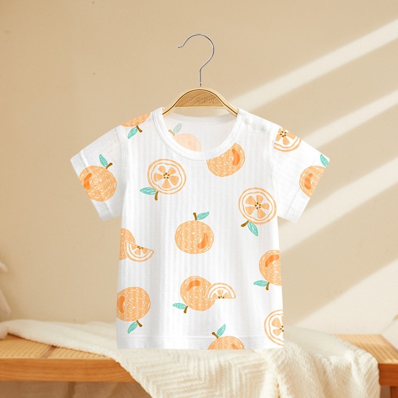 Kūdikių medvilniniai trumpomis rankovėmis marškinėliai (animacinis raštas, 100% medvilnė, apvali kaklo linija, tinkama naujagimiams 0–1 metų)