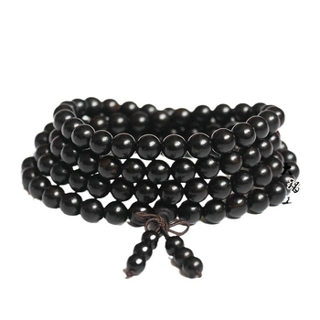 108 gyöngyös fa karkötő, kör alakú gyöngyök, klasszikus stílus, polírozott felület