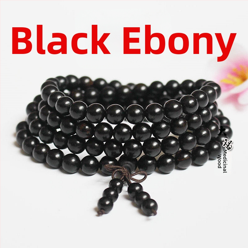 Гривна от дърво с 108 мъниста, кръгли мъниста, класически стил, полирана повърхност