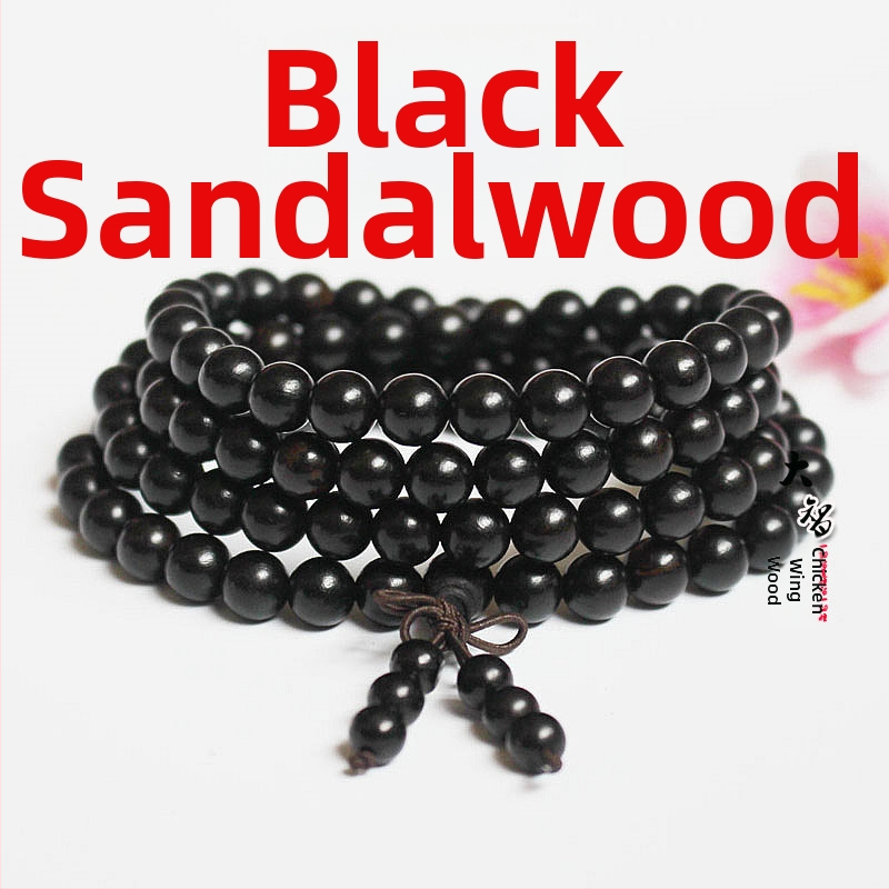 108 gyöngyös fa karkötő, kör alakú gyöngyök, klasszikus stílus, polírozott felület