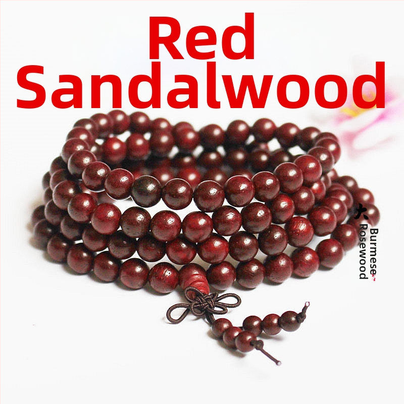 108 gyöngyös fa karkötő, kör alakú gyöngyök, klasszikus stílus, polírozott felület