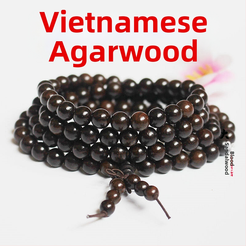 108 gyöngyös fa karkötő, kör alakú gyöngyök, klasszikus stílus, polírozott felület