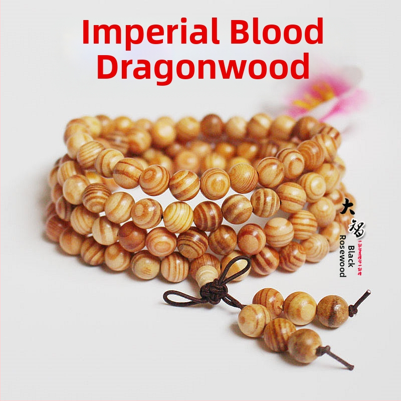 108 gyöngyös fa karkötő, kör alakú gyöngyök, klasszikus stílus, polírozott felület