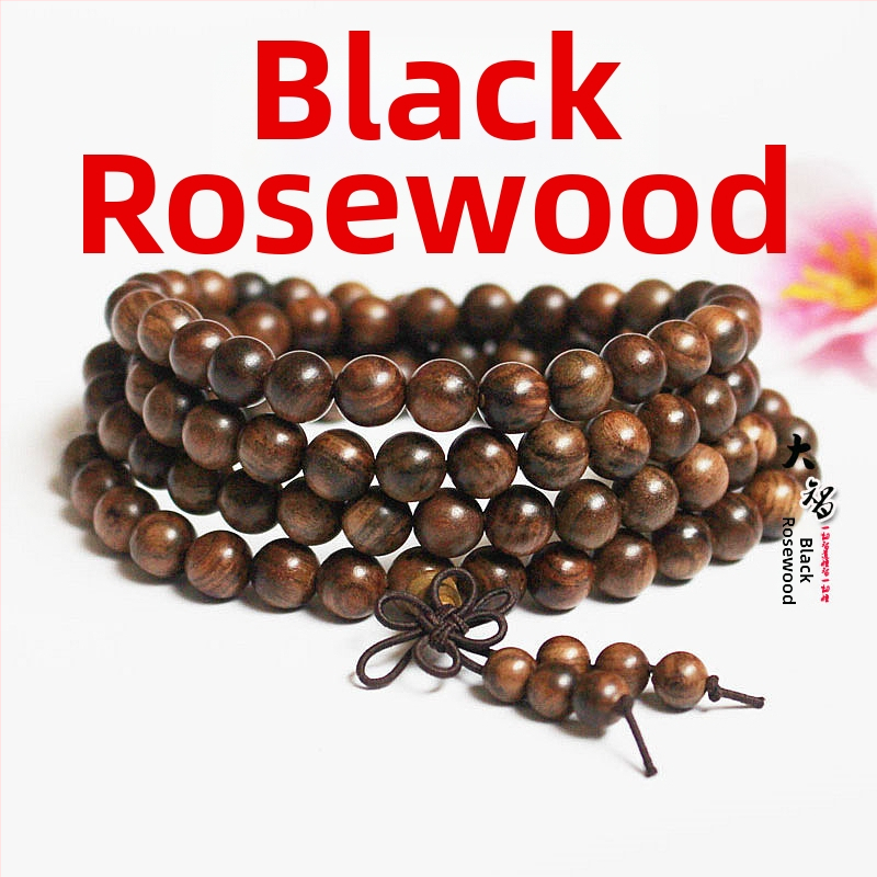 108 gyöngyös fa karkötő, kör alakú gyöngyök, klasszikus stílus, polírozott felület