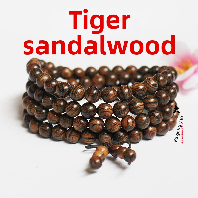 108 gyöngyös fa karkötő, kör alakú gyöngyök, klasszikus stílus, polírozott felület