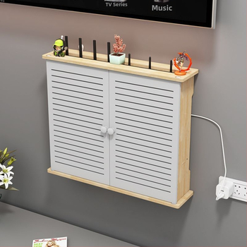 Bevielio maršrutizatoriaus laikymo dėžutė - sieninis montavimas, be gręžimo, masyvaus medžio, etninio stiliaus sieninis lentynų komplektas su 6 lygių