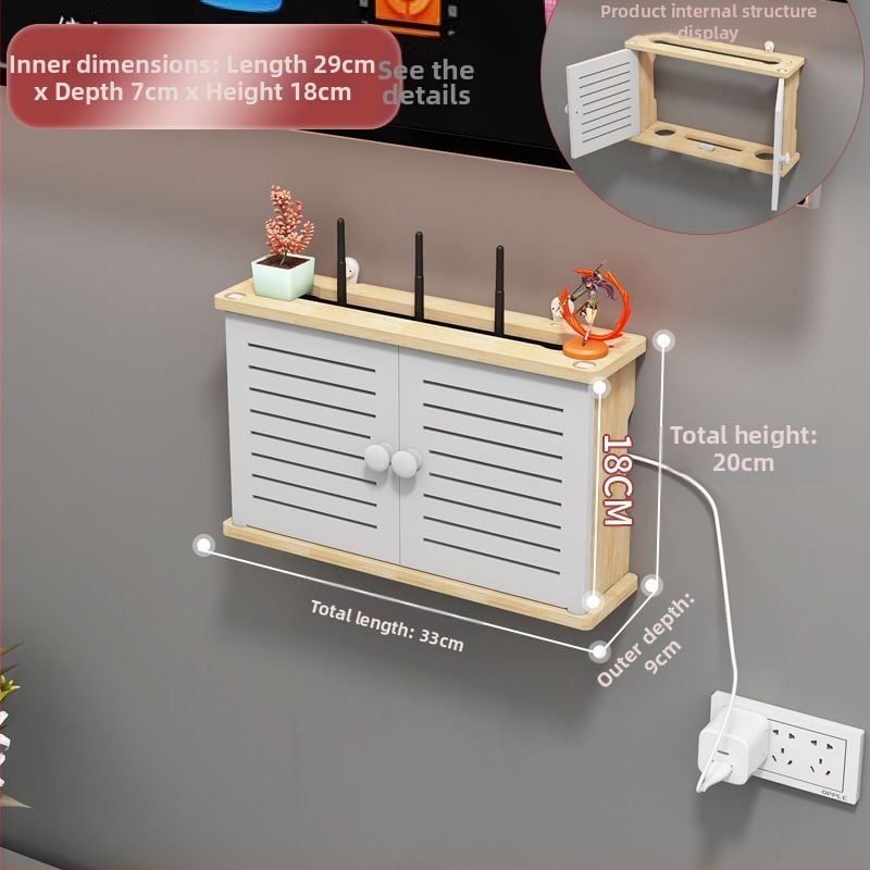 Bevielio maršrutizatoriaus laikymo dėžutė - sieninis montavimas, be gręžimo, masyvaus medžio, etninio stiliaus sieninis lentynų komplektas su 6 lygių