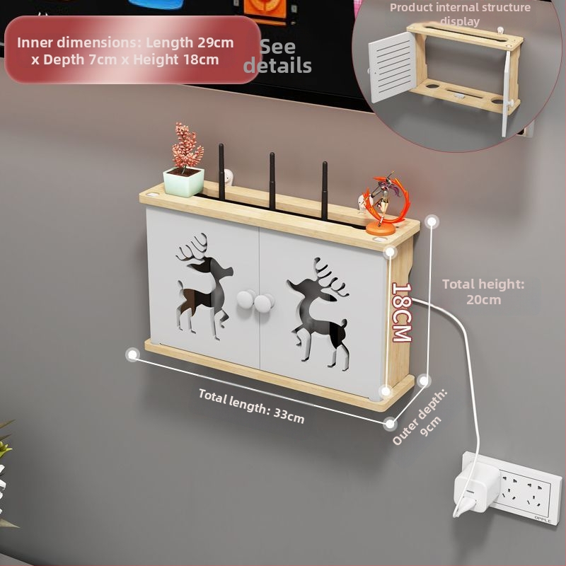 Bevielio maršrutizatoriaus laikymo dėžutė - sieninis montavimas, be gręžimo, masyvaus medžio, etninio stiliaus sieninis lentynų komplektas su 6 lygių