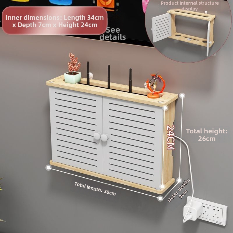 Bevielio maršrutizatoriaus laikymo dėžutė - sieninis montavimas, be gręžimo, masyvaus medžio, etninio stiliaus sieninis lentynų komplektas su 6 lygių