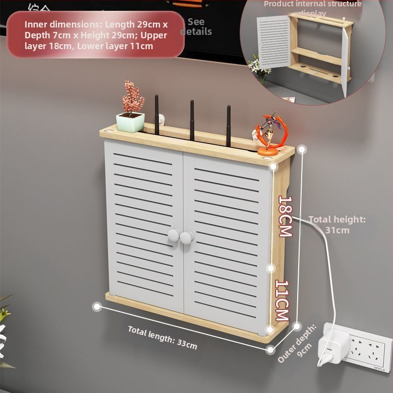 Bevielio maršrutizatoriaus laikymo dėžutė - sieninis montavimas, be gręžimo, masyvaus medžio, etninio stiliaus sieninis lentynų komplektas su 6 lygių