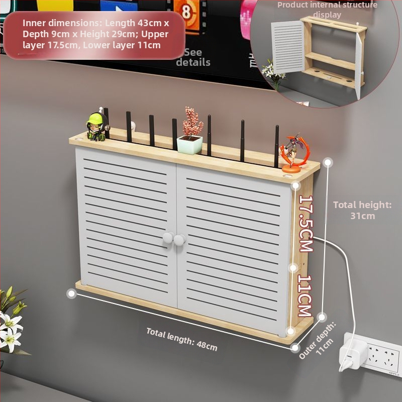 Bevielio maršrutizatoriaus laikymo dėžutė - sieninis montavimas, be gręžimo, masyvaus medžio, etninio stiliaus sieninis lentynų komplektas su 6 lygių