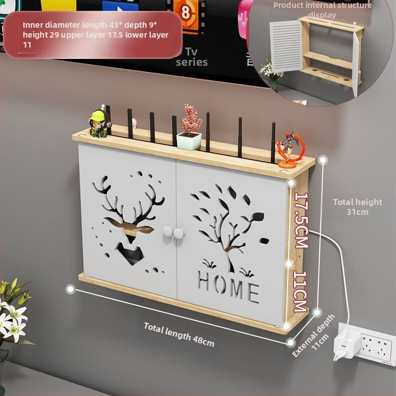 Bevielio maršrutizatoriaus laikymo dėžutė - sieninis montavimas, be gręžimo, masyvaus medžio, etninio stiliaus sieninis lentynų komplektas su 6 lygių