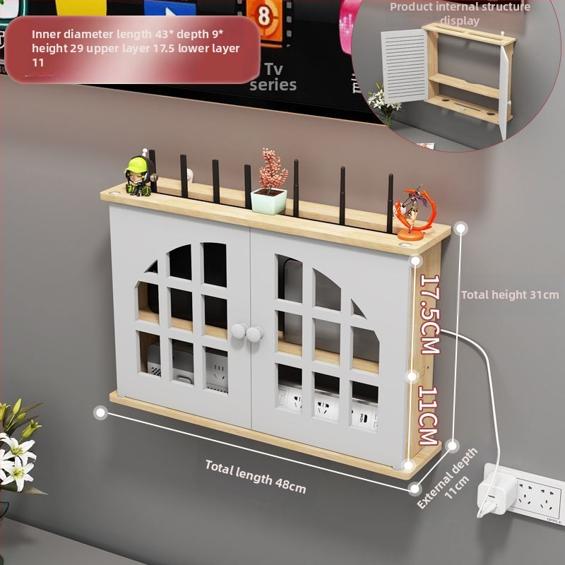 Bevielio maršrutizatoriaus laikymo dėžutė - sieninis montavimas, be gręžimo, masyvaus medžio, etninio stiliaus sieninis lentynų komplektas su 6 lygių