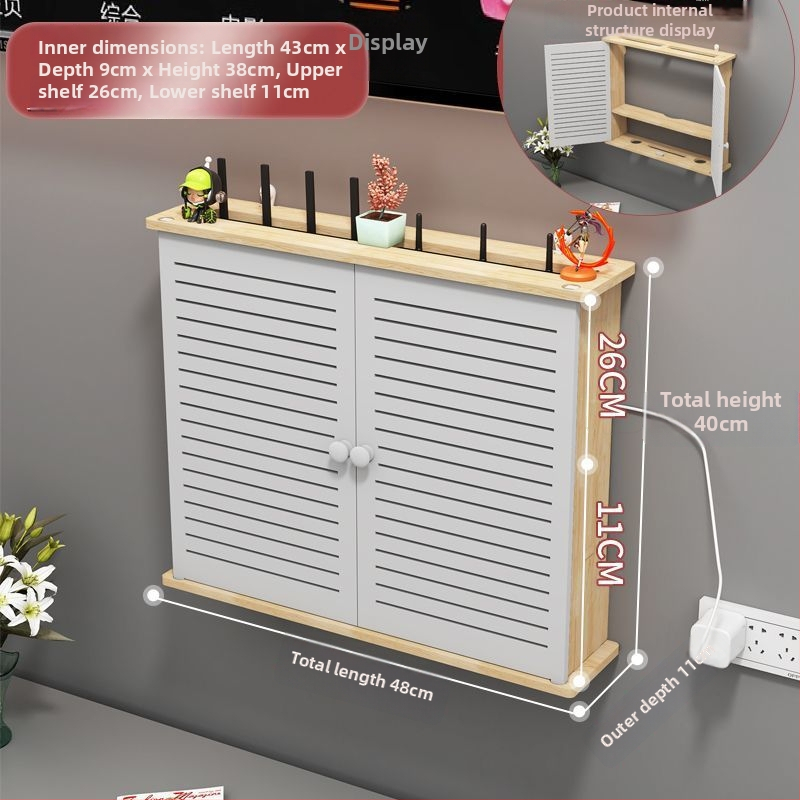 Bevielio maršrutizatoriaus laikymo dėžutė - sieninis montavimas, be gręžimo, masyvaus medžio, etninio stiliaus sieninis lentynų komplektas su 6 lygių