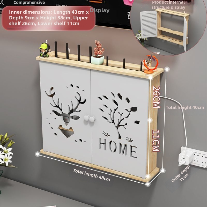 Bevielio maršrutizatoriaus laikymo dėžutė - sieninis montavimas, be gręžimo, masyvaus medžio, etninio stiliaus sieninis lentynų komplektas su 6 lygių