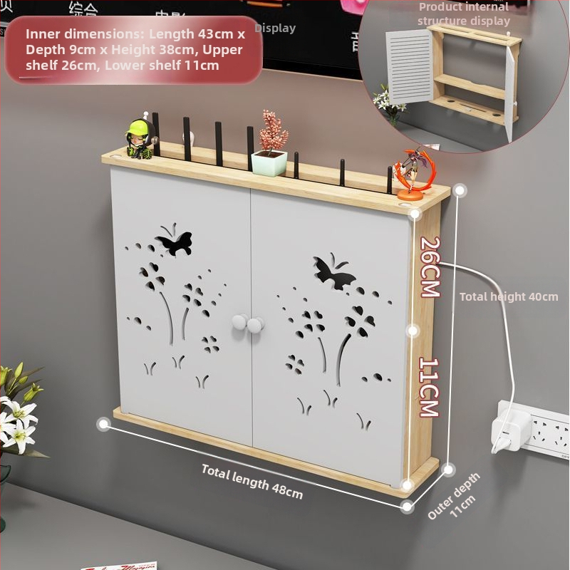 Bevielio maršrutizatoriaus laikymo dėžutė - sieninis montavimas, be gręžimo, masyvaus medžio, etninio stiliaus sieninis lentynų komplektas su 6 lygių