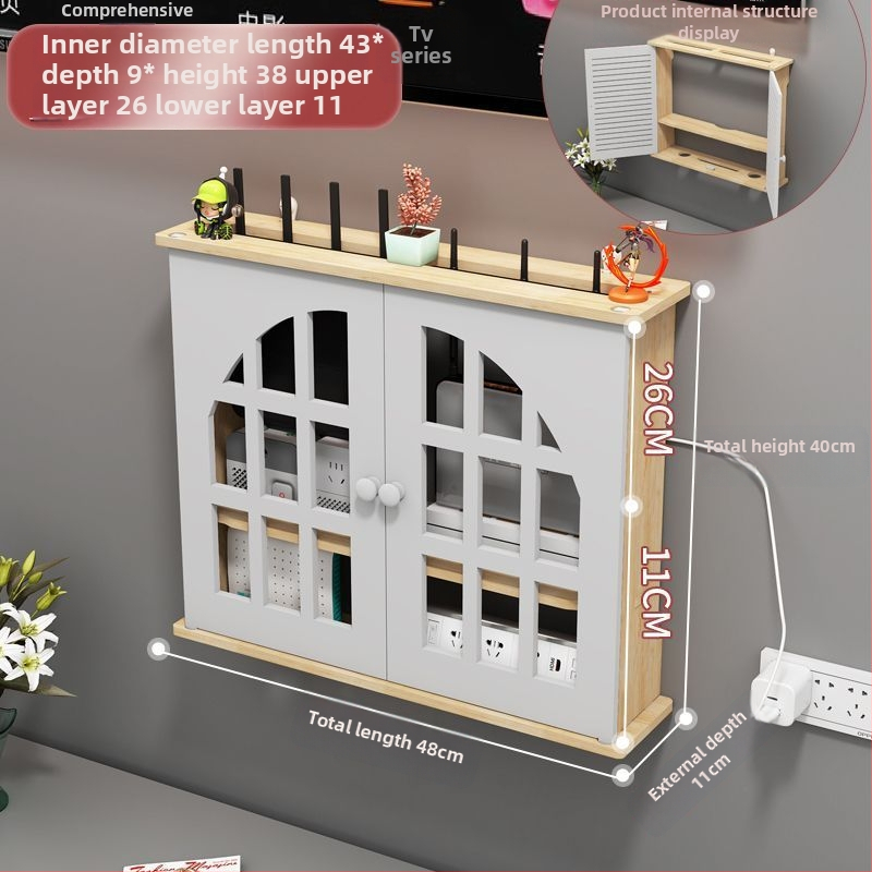 Bevielio maršrutizatoriaus laikymo dėžutė - sieninis montavimas, be gręžimo, masyvaus medžio, etninio stiliaus sieninis lentynų komplektas su 6 lygių