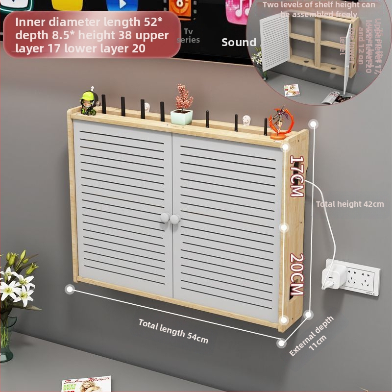 Bevielio maršrutizatoriaus laikymo dėžutė - sieninis montavimas, be gręžimo, masyvaus medžio, etninio stiliaus sieninis lentynų komplektas su 6 lygių