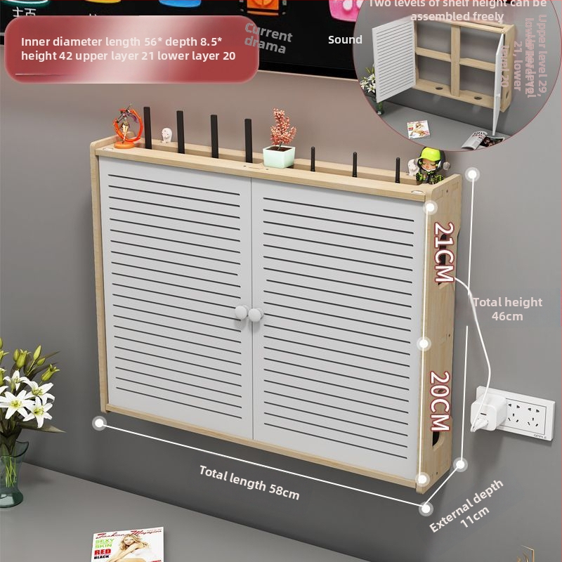 Bevielio maršrutizatoriaus laikymo dėžutė - sieninis montavimas, be gręžimo, masyvaus medžio, etninio stiliaus sieninis lentynų komplektas su 6 lygių