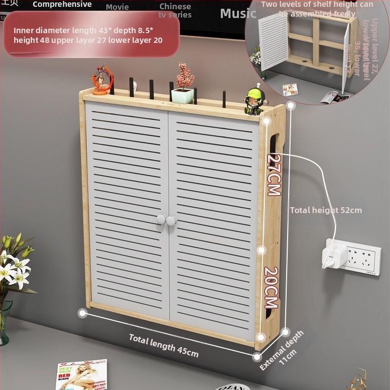 Bevielio maršrutizatoriaus laikymo dėžutė - sieninis montavimas, be gręžimo, masyvaus medžio, etninio stiliaus sieninis lentynų komplektas su 6 lygių