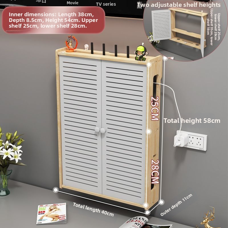 Bevielio maršrutizatoriaus laikymo dėžutė - sieninis montavimas, be gręžimo, masyvaus medžio, etninio stiliaus sieninis lentynų komplektas su 6 lygių