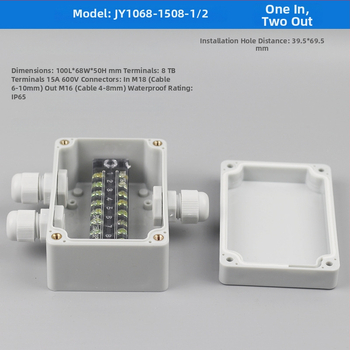 Plastikust välistingimustes kasutatav veekindel ühenduskast terminaliga, kabelite läbiviimiseks, montaaži kinnitustega, ABS