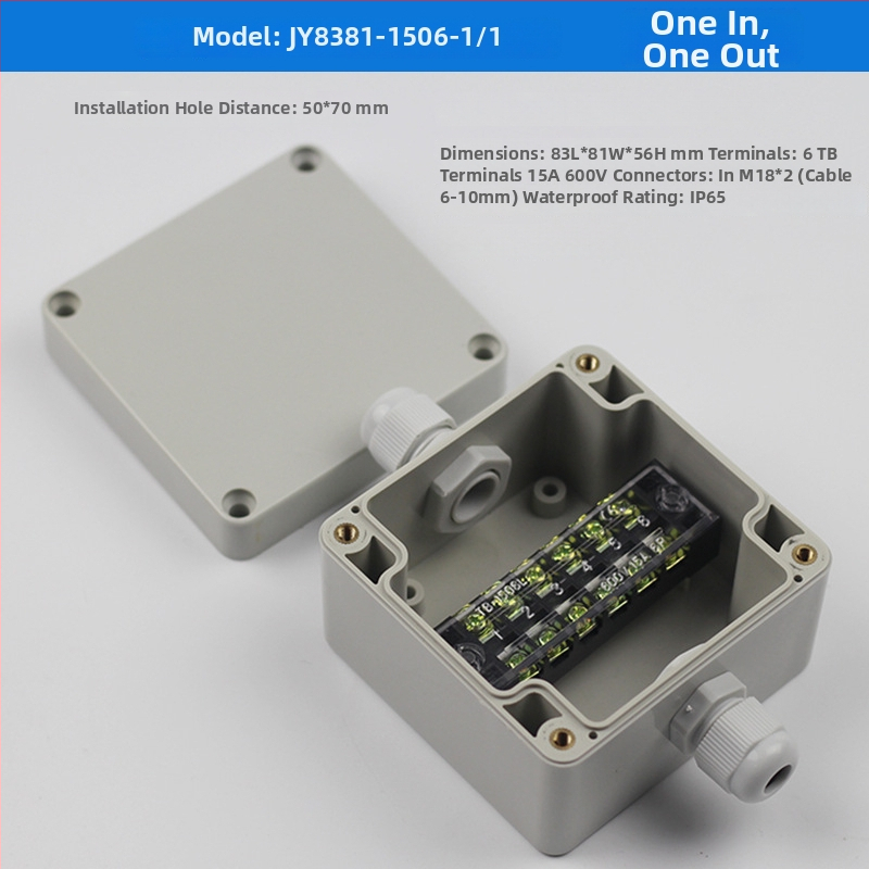 Plastová vonkajšia vodotesná rozvodná skrinka s terminálom, na káble, s montážnymi uškami, ABS