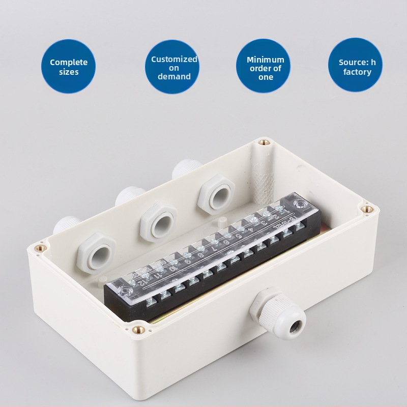 Plastová vonkajšia vodotesná rozvodná skrinka s terminálom, na káble, s montážnymi uškami, ABS