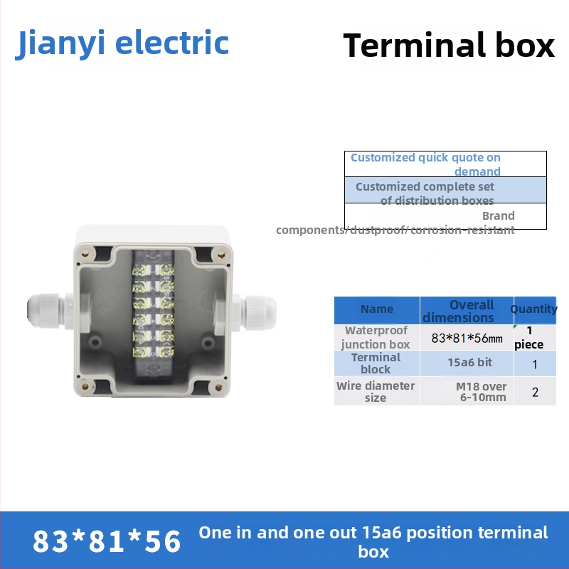 Plastikust välistingimustes kasutatav veekindel ühenduskast terminaliga, kabelite läbiviimiseks, montaaži kinnitustega, ABS