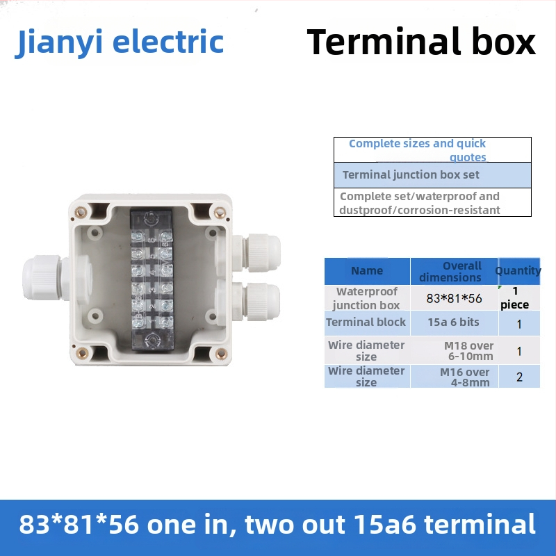 Plastikust välistingimustes kasutatav veekindel ühenduskast terminaliga, kabelite läbiviimiseks, montaaži kinnitustega, ABS