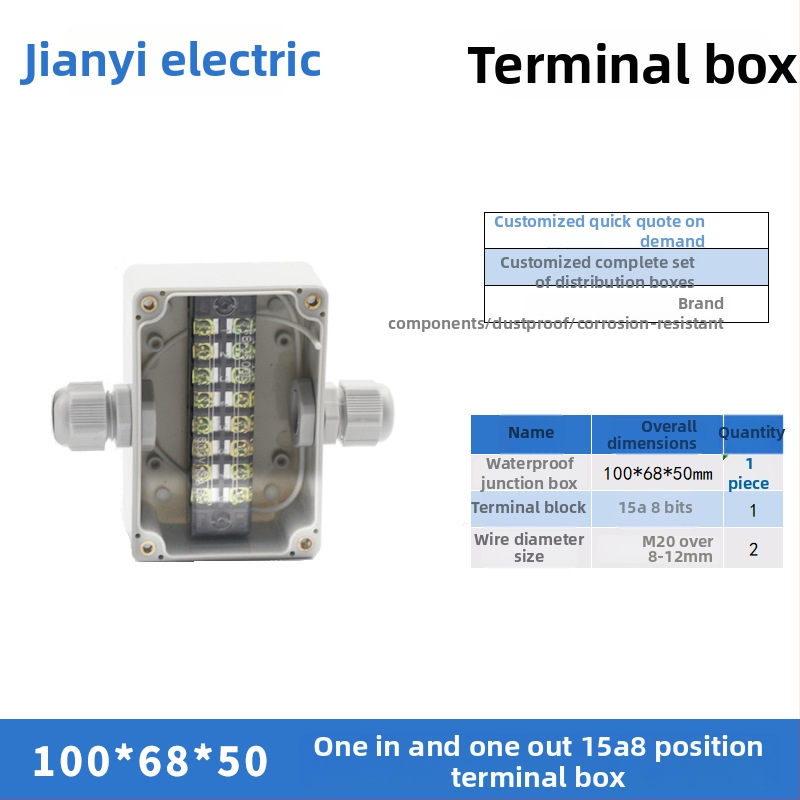 Plastikust välistingimustes kasutatav veekindel ühenduskast terminaliga, kabelite läbiviimiseks, montaaži kinnitustega, ABS
