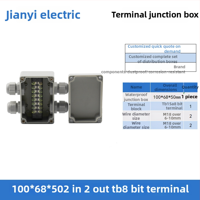 Plastikust välistingimustes kasutatav veekindel ühenduskast terminaliga, kabelite läbiviimiseks, montaaži kinnitustega, ABS