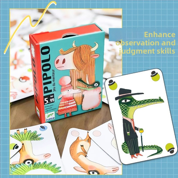 Djeco kartu galda spēle ar loģisku domāšanu un dzīvnieku tērēšanās tēmu — materiāli: plastmasa un papīrs; vecums 4–14 gadi; veicina intelektuālo attīstību, roku darbību un interaktīvu spēli.