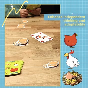 Djeco kartu galda spēle ar loģisku domāšanu un dzīvnieku tērēšanās tēmu — materiāli: plastmasa un papīrs; vecums 4–14 gadi; veicina intelektuālo attīstību, roku darbību un interaktīvu spēli.