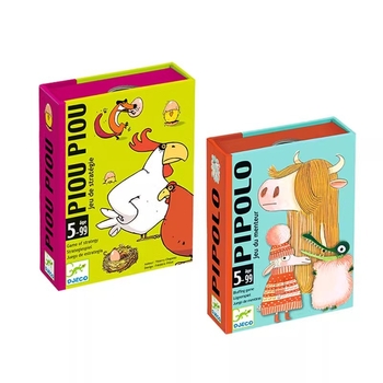 Djeco kartu galda spēle ar loģisku domāšanu un dzīvnieku tērēšanās tēmu — materiāli: plastmasa un papīrs; vecums 4–14 gadi; veicina intelektuālo attīstību, roku darbību un interaktīvu spēli.