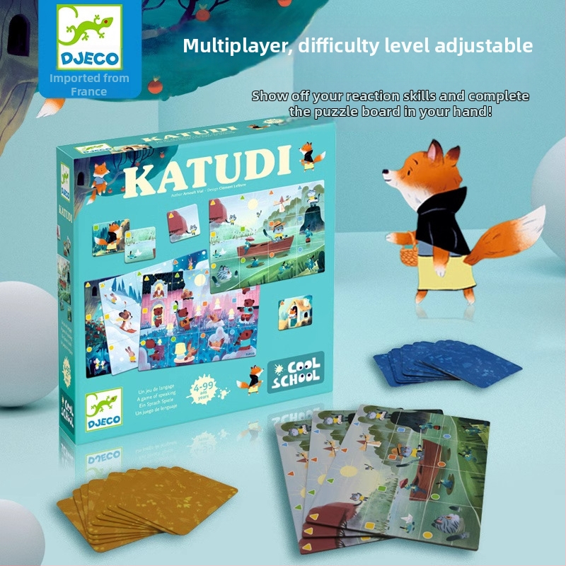 Djeco kartu galda spēle ar loģisku domāšanu un dzīvnieku tērēšanās tēmu — materiāli: plastmasa un papīrs; vecums 4–14 gadi; veicina intelektuālo attīstību, roku darbību un interaktīvu spēli.