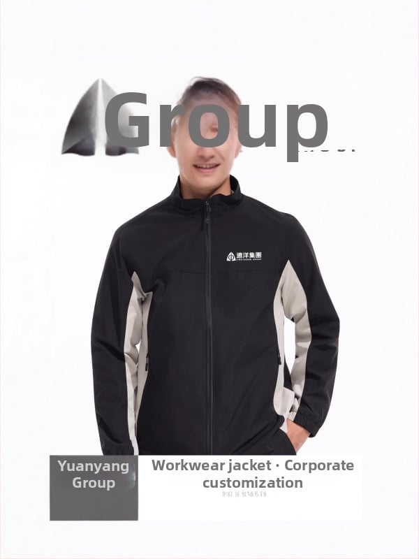 Geacă cu guler înalt, logo brodat personalizat, 100% poliester, respirabil și rezistent la apă, lungime medie, buzunare cu fermoar, haină de exterior pentru bărbați, toamnă