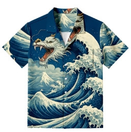 Muška košulja s 3D digitalnim printom, poliester tkanina, kratki rukavi, ležerni kroj, rever ovratnik