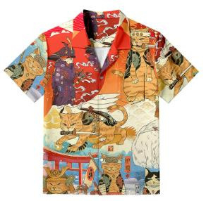 Muška košulja s 3D digitalnim printom, poliester tkanina, kratki rukavi, ležerni kroj, rever ovratnik