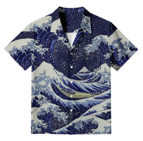 Muška košulja s 3D digitalnim printom, poliester tkanina, kratki rukavi, ležerni kroj, rever ovratnik