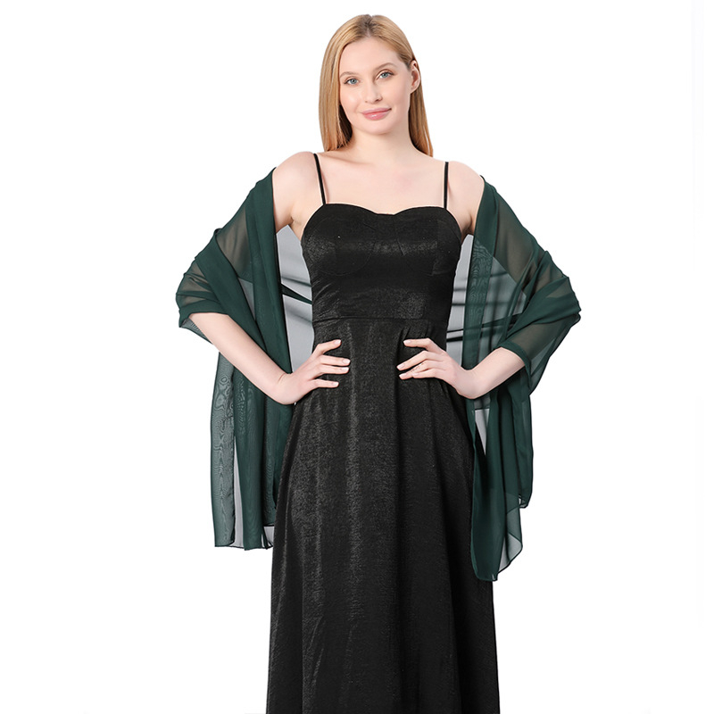 Шал от шифон за жени, warp-knit тъкане, монохромен модел, елегантен средна дължина