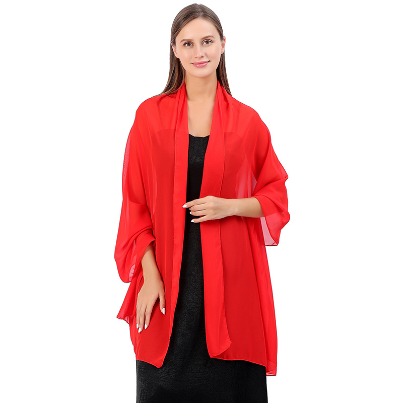 Шал от шифон за жени, warp-knit тъкане, монохромен модел, елегантен средна дължина