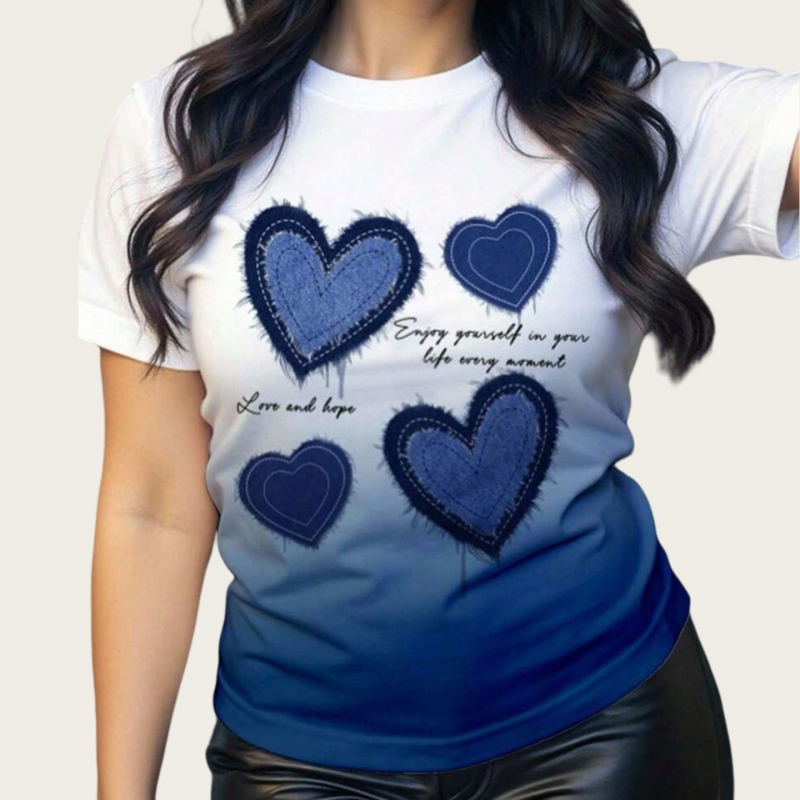 Sieviešu īsrokas T-krekls ar apaļu kaklu, ziedu raksts, poliesters ar elastānu, vidēja garuma